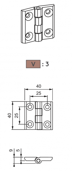 Scharnier (M 299) - 40x40mm - Metall